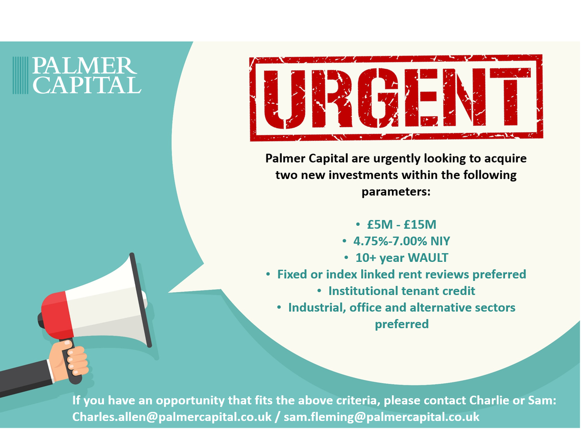 FieraRealEstate's tweet photo. We are urgently looking to acquire two investments on behalf of Palmer Capital Income Fund (PCIF), by the end of Q1 2019. Target investment parameters as follows. https://t.co/iJR9pEhnwV