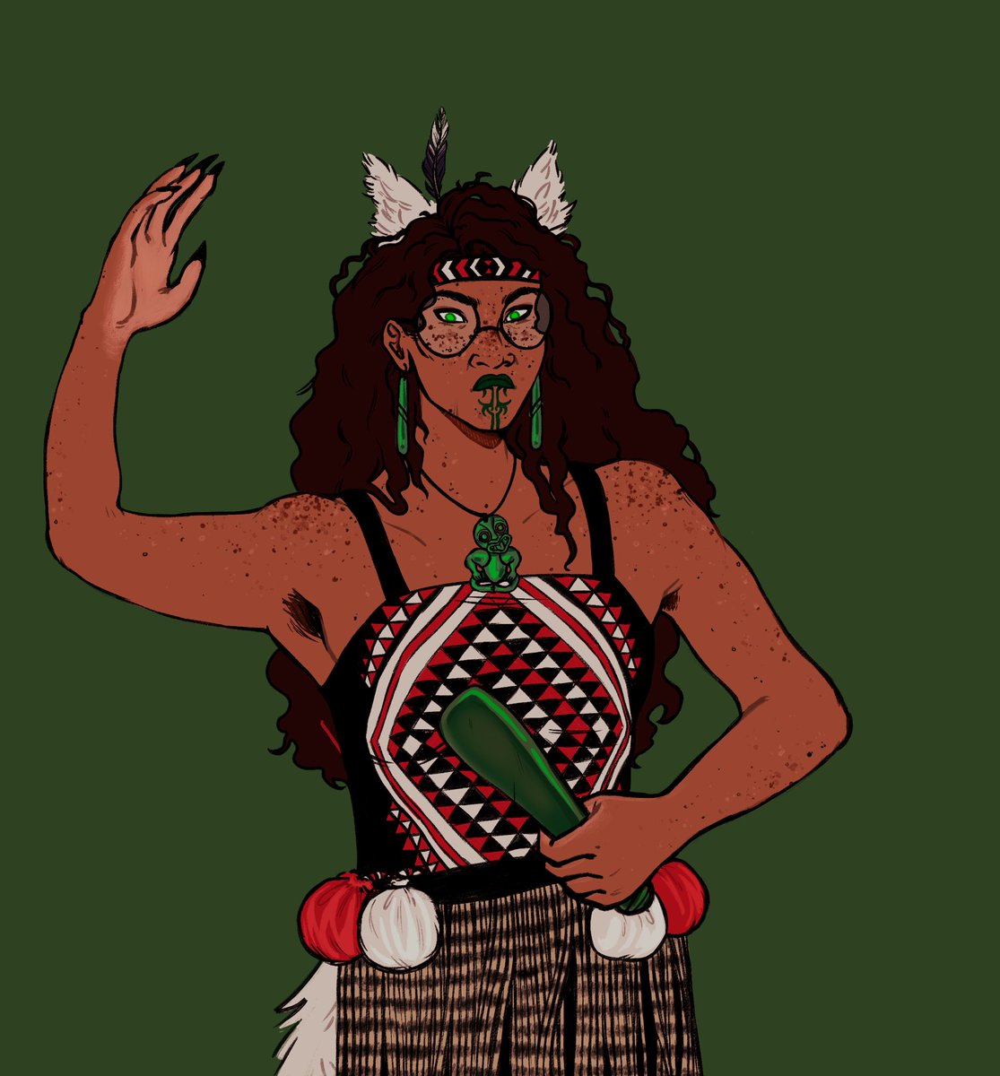 rololonde's tweet photo. i meant to finish this for #HSACULTURE but i ended up getting super busy and couldn’t finish it in time :,) I still wanted to post it even though Its not hsa culture week anymore 💕 so, have a maori jade doing kapa haka! #jadeharley #homestuck #homestuckfanart https://t.co/tjNmMsETWM