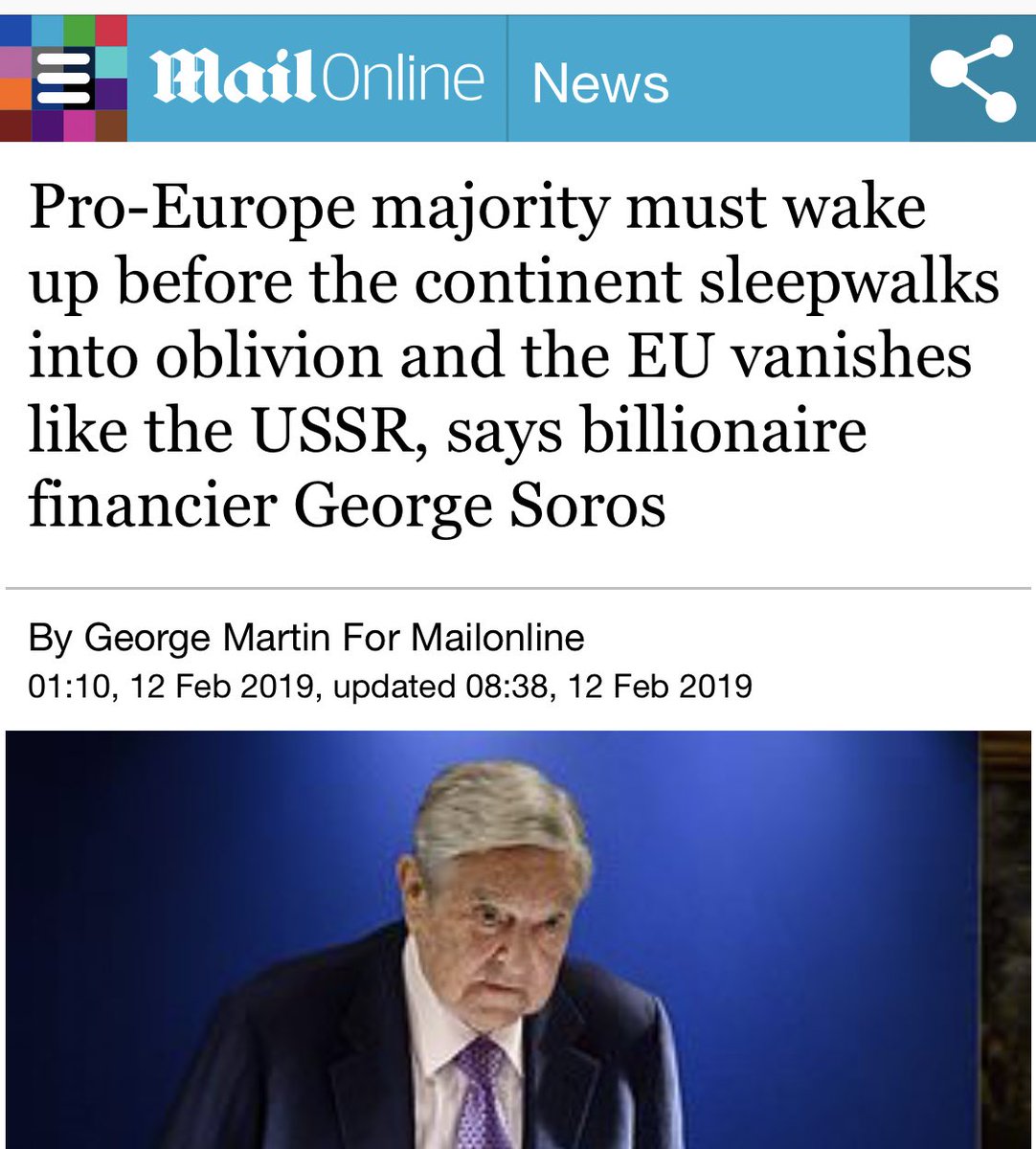 Nigel_Farage's tweet image. I’m glad the USSR vanished and I hope the EU goes the same way. These comments show the true Soros mindset.