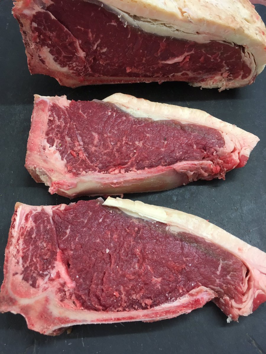 Cutting some 35 day aged bone-in Hereford sirloins this morning ready for a Valentine’s special menu