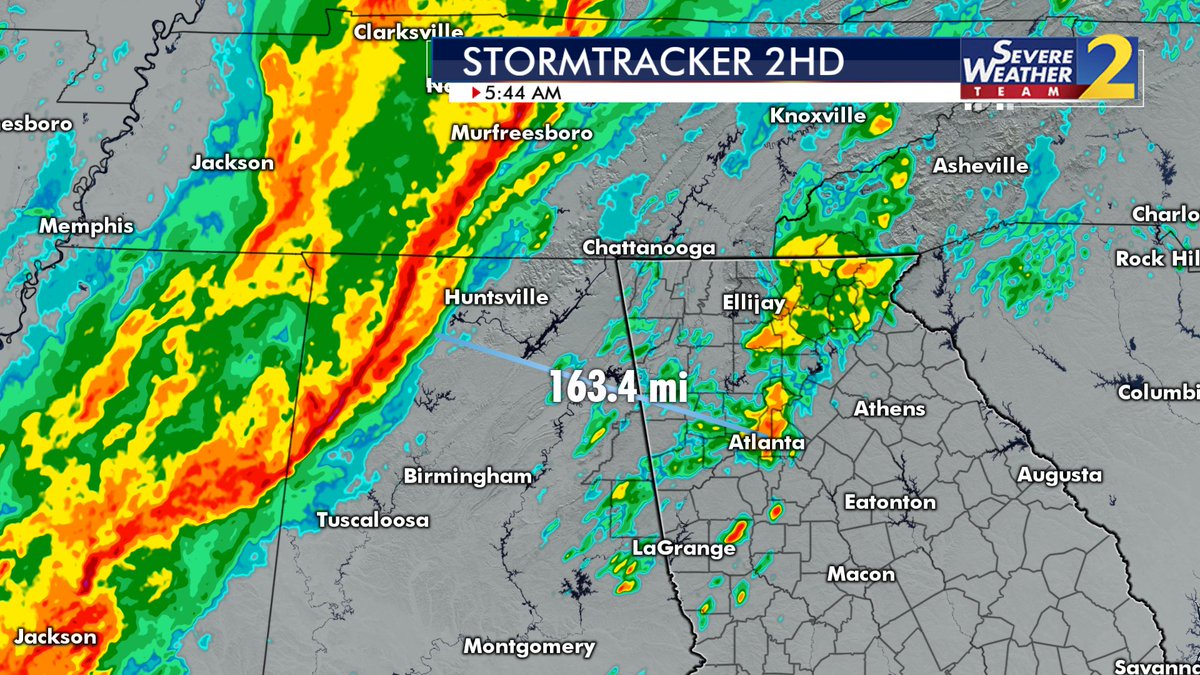 BMonahanWSB's tweet image. Leading edge of the main line of heavy rain/storm threat about 160 miles away from #ATL right now.

Our main impact will be heavy rain across north Georgia.

Updating rainfall amounts at 5:49am on @wsbtv.
