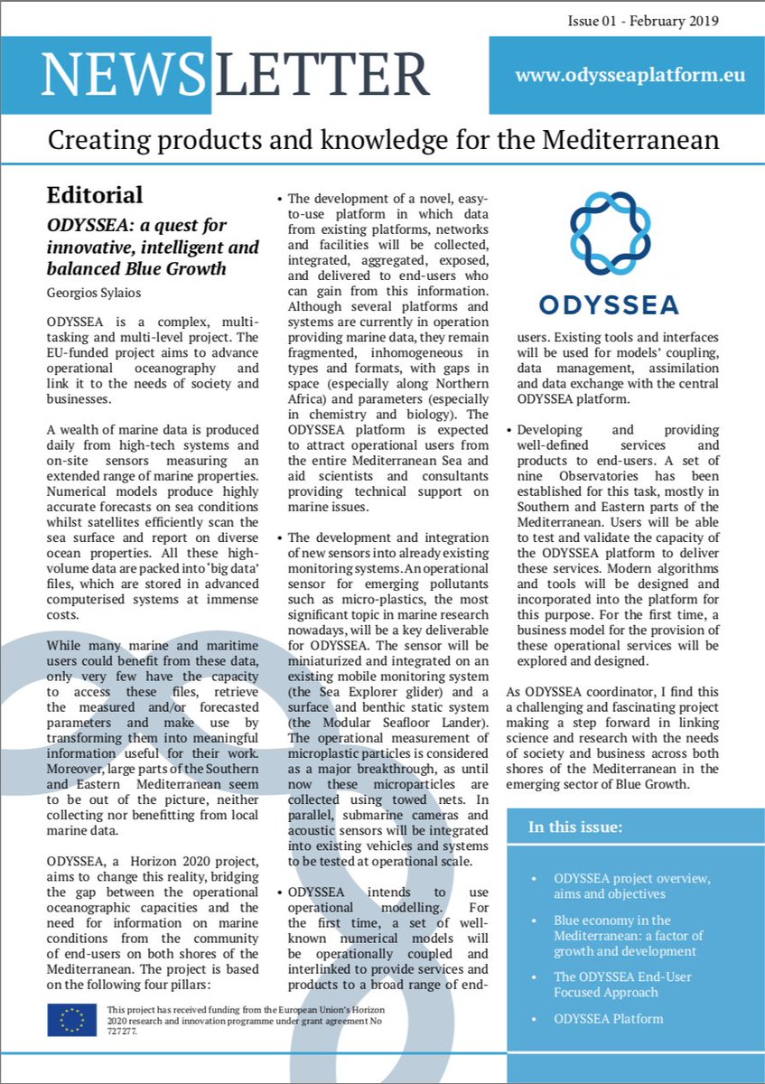 ODYSSEAPlatform's tweet photo. First #ODYSSEA Newsletter: Creating Products and Knowledge for the #Mediterranean https://t.co/H0dMp8rI4w #OceanObservation #BlueGrowth #OpenData @EU_H2020 https://t.co/gRZDlhWDrM