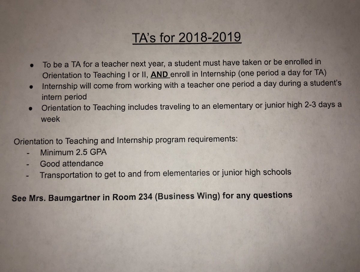 TA information for the 2018-2019 school year!