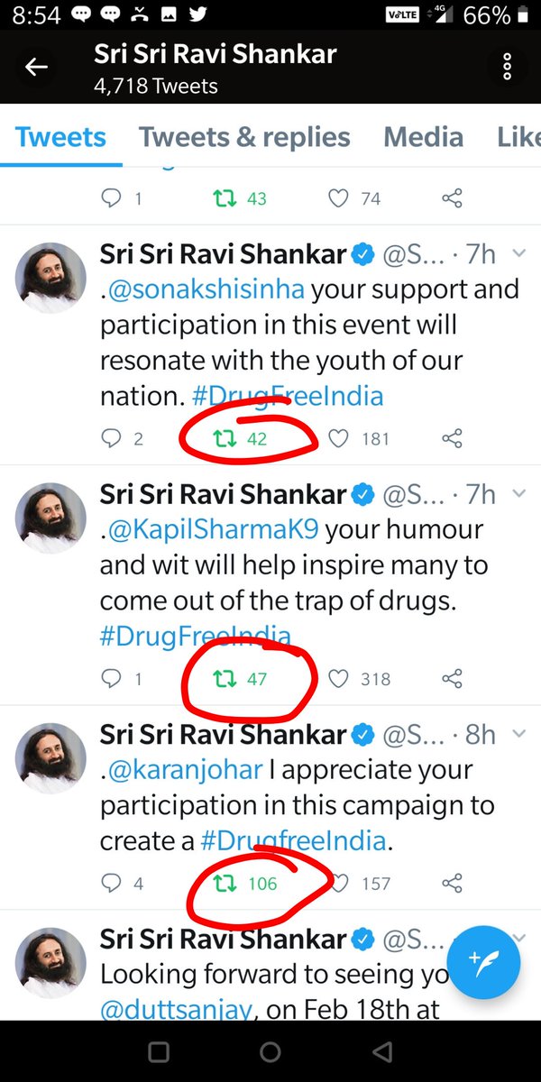 KamleshBarwal's tweet photo. Something not right with @Twitter @TwitterIndia 
Suddenly retweet counts on every tweet going down. I just noticed on @SriSri account. Compare the screenshot below.
From thousands of retweeted to two digits and even lesser. #TwitterMischief
#ShameOnTwitterIndia https://t.co/CV3g1RV07c