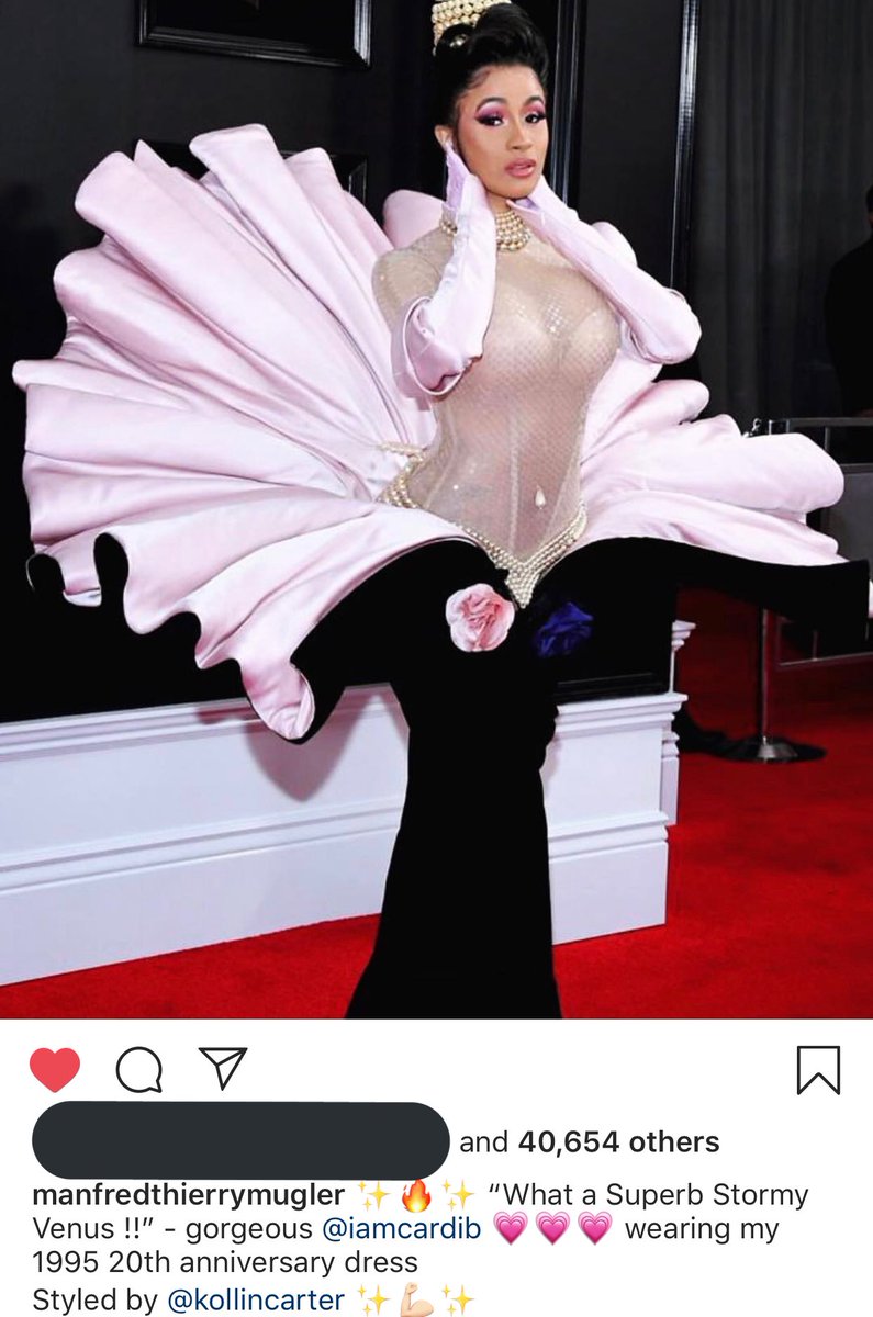 “Love you Cardi.” The man himself Manfred Mugler posting about Cardi to his Instagram.