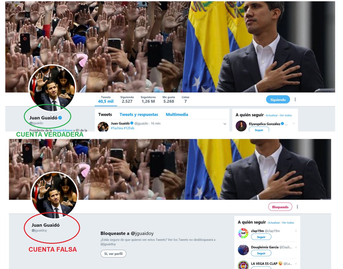 proeticos's tweet image. ATENCIÓN VENEZUELA

Hay una Cuenta Falsa en #Twutter USURPANDO a Juan Guaidó..

Esta Cuenta es FALSA @jguaidoy  Repórtala, Denúnciala y Bloquéala YA..

La verdadera Cuenta de Guardó es: @jguaido verifica siempre que este Certificada ..
Maduro en su desespero sigue usurpando..