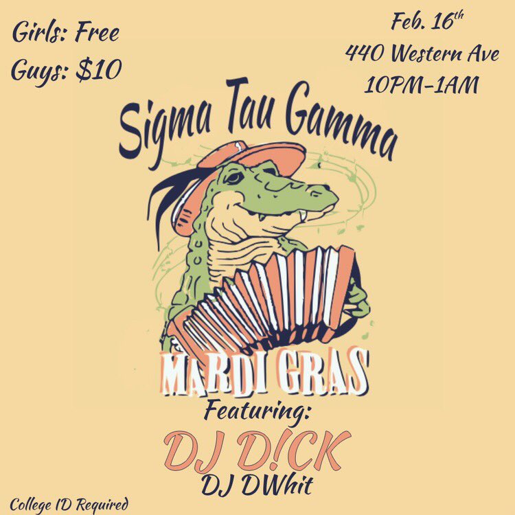 Only 4 more days till Sigma Tau Gamma’s Mardi Gras!