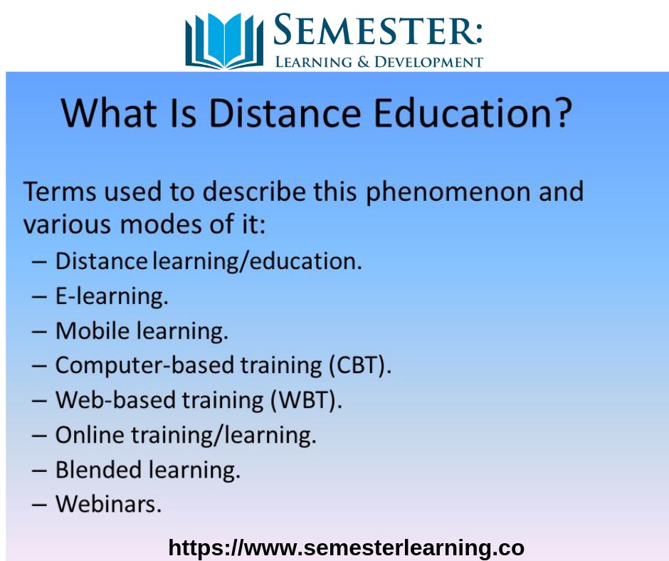 What is distance learning?
Very simply, to study by distance learning means you don't have to be based in Leeds to take one of our courses.  semesterlearning.com
#onlinelearner #onlinecourses #businesscourses #StudentServices #developmentopportunities #Flexiblelearning #course