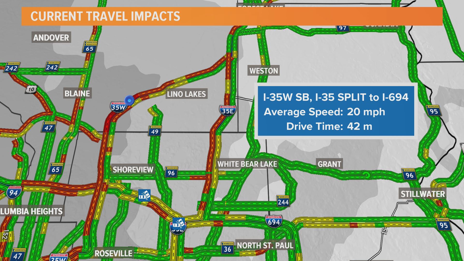 Kare 11 Traffic Map Kare 11 On Twitter: "#Trafficalert: Drive Time From The I-35 Split In  Columbus To 694 Is About 4X As Long As Normal. See The Full Traffic Map:  Https://T.co/Nrg9Jhojms #Sunrisers Https://T.co/6Fgxiehexl" / Twitter