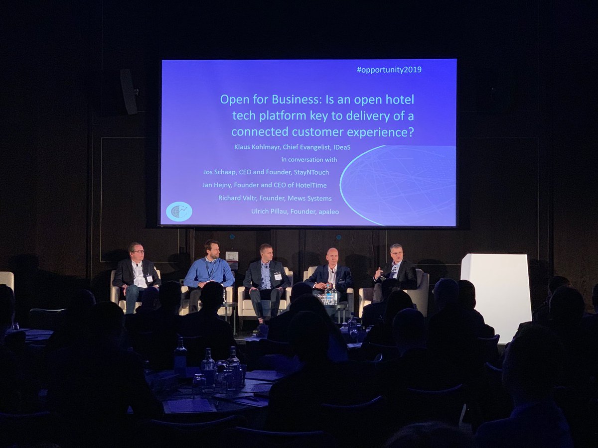 The main cloud-based hotel PMS providers on the single panel at #Opportunity2019 in London. Looking forward to some great insights.