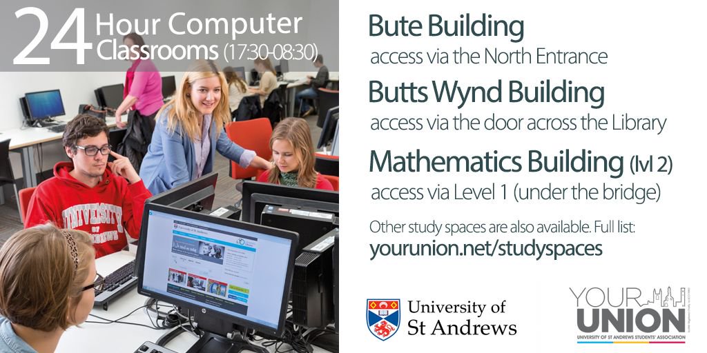 StAITServices's tweet photo. Do you work better in the evenings? Visit these 24-hour computer classrooms for a quiet space to study after hours. https://t.co/XgCTbM3m2v