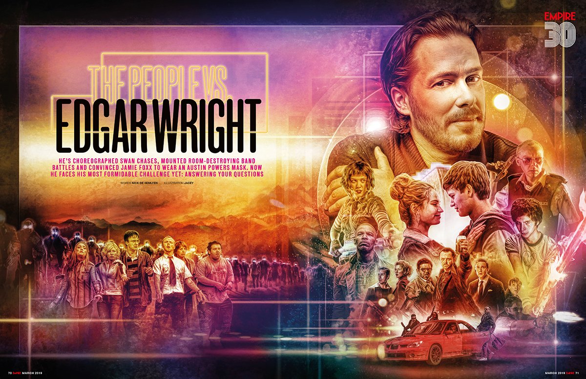 My new Exclusive artwork for the mighty @empiremagazine featuring the awesome @edgarwright in the MAR19 issue of Empire and it is still on-sale until next Thurs 21st feb. #edgarwright #empiremagazine #babydriver #hotfuzz #shaunofthedead #scottpilgrim