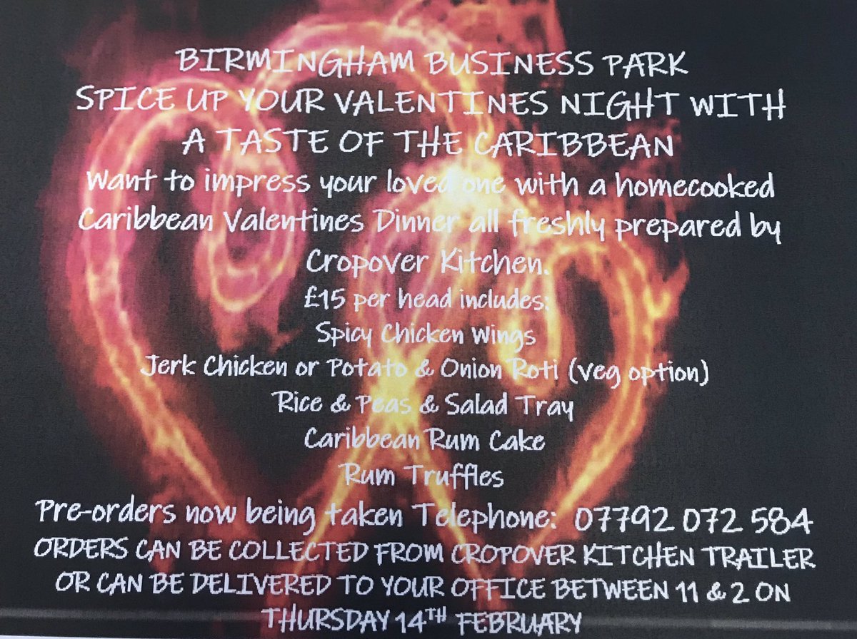 CropoverK's tweet photo. @birmingham_bp  if you would like to impress your loved one with a home cooked Caribbean meal pre order yours now and we can deliver to your office on Thursday 14th or you can collect from our catering trailer on site. https://t.co/1DFtjvz7cA