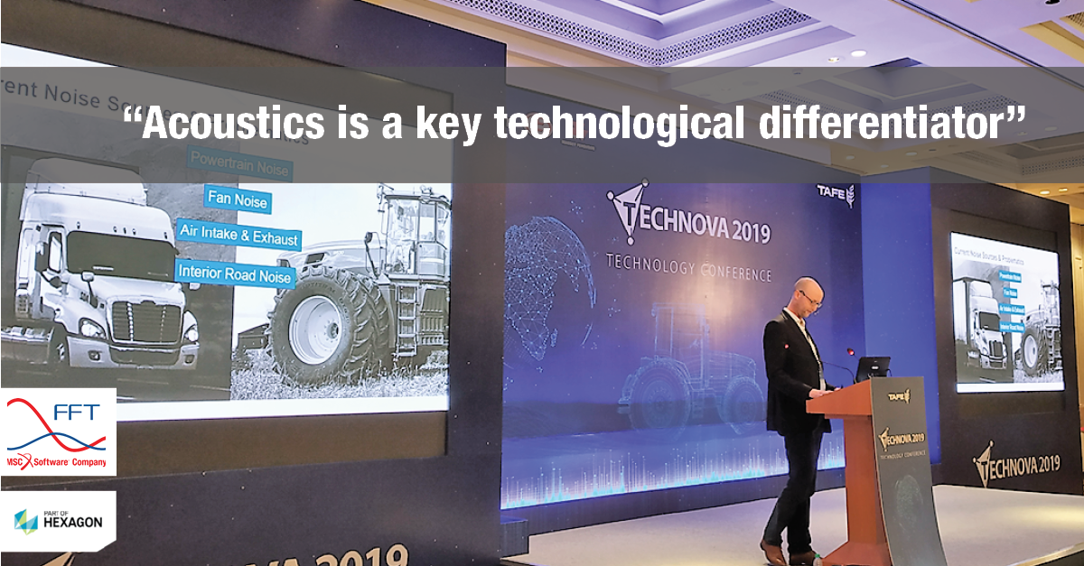 FFT_Actran's tweet photo. Diego d’Udekem, CEO of FFT, was present at the Technova 2019 conference last week to discuss the technologies for future of off-road vehicles. 
Want to learn more about our vision on acoustics for the next vehicles generation? Contact us! #Actran #Technova #MSCSoftware https://t.co/ArjNzBrBc0