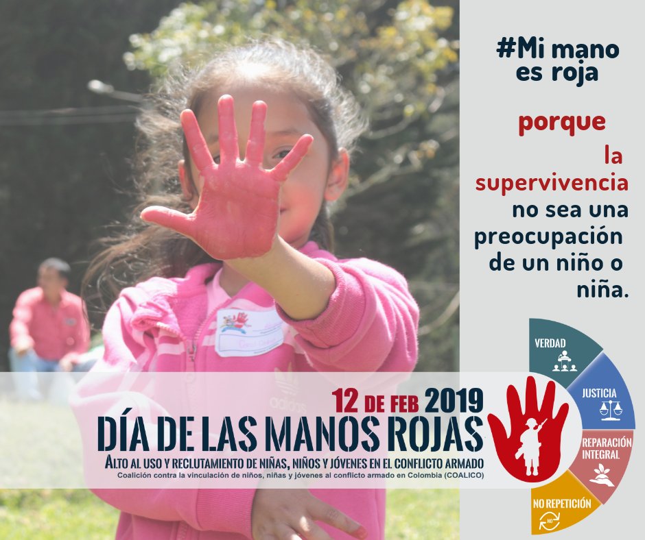 BureauIBCR's tweet photo. 12 février: Journée des mains rouges. Toutes et tous unis contre le recrutement et l'utilisation des filles et des garçons dans la guerre. @coalicocolombia #DiadelasManosRojas https://t.co/eXiw7A4ird