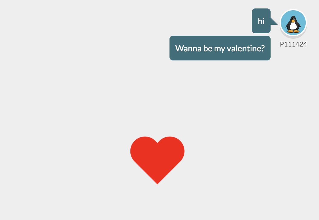 Looking to ask that special someone to be your valentine 💝? Try using the new Heart effect in the Messenger! We've also made some additional changes including: nickname display, allowing up to 15 buddies per group, and notifications! penguinoasis.com/play?ref=twt_m…