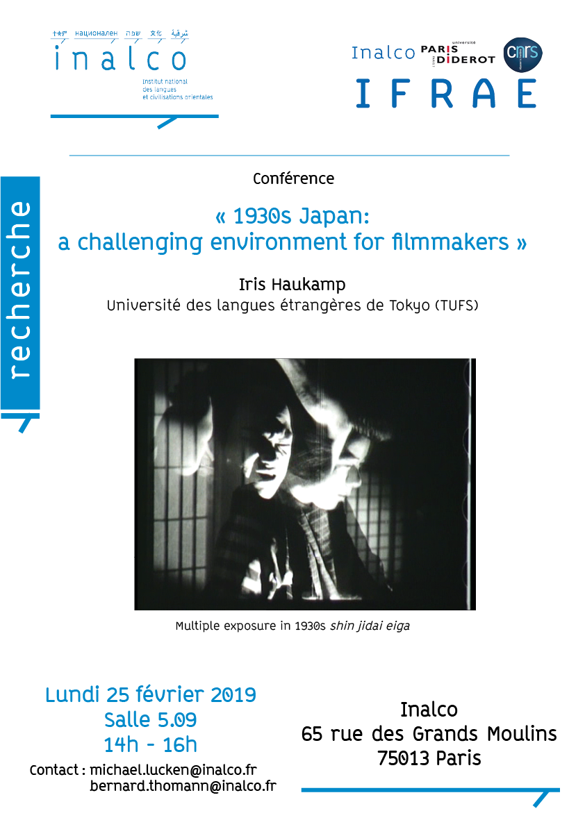 25/02 - Conf. "1930s Japan: a challenging environment for filmmakers" avec Iris Haukamp, Uni. des langues étrangères de Tokyo.

Infos : tinyurl.com/yxcx6xsj