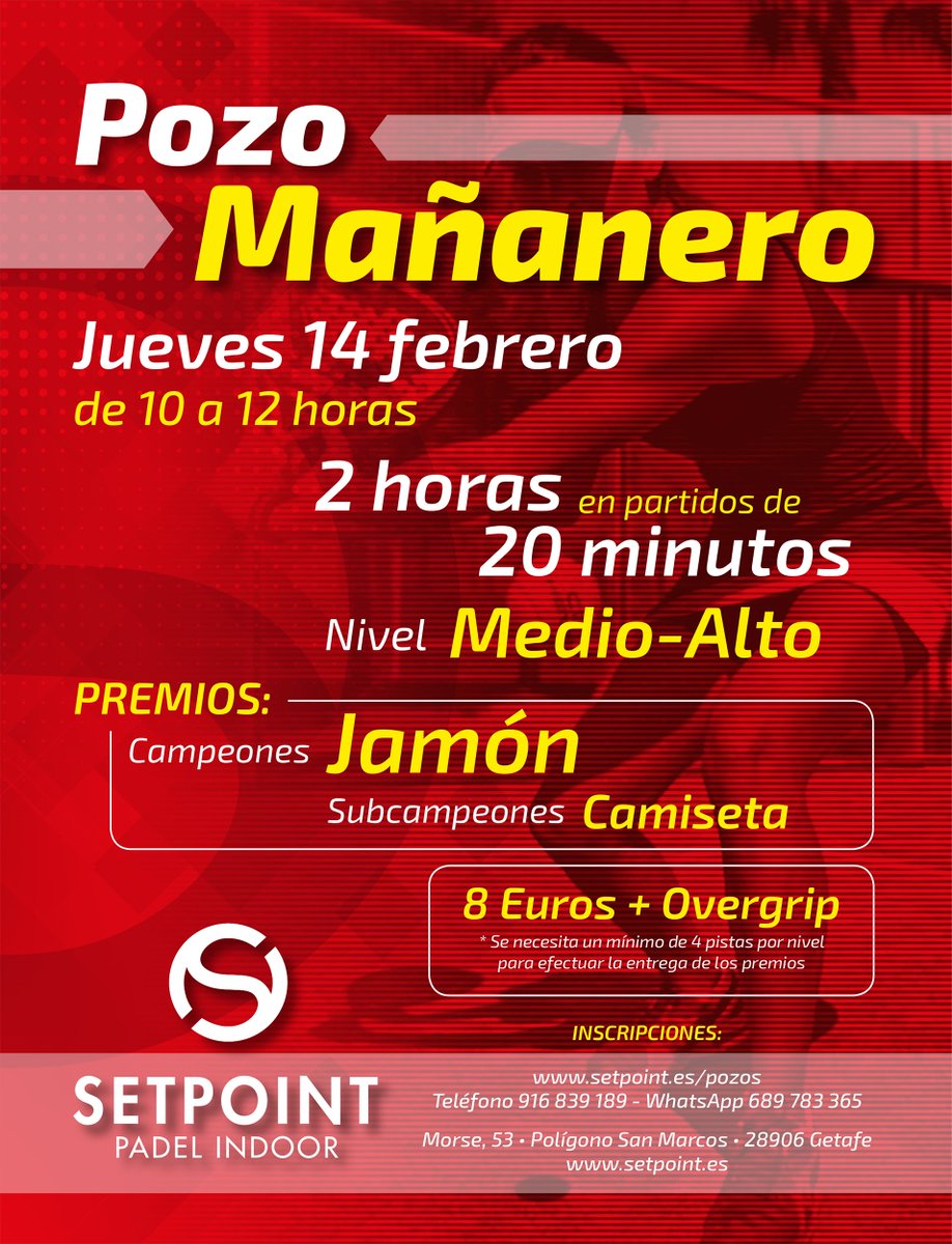 SetPointG's tweet image. Este jueves 14 de febrero, que mejor que celebrar San Valentín con un buen torneo de pádel y si ganas, además te llevarás un señor JAMÓN ¿Te hacemos un hueco? Inscripciones: 916 839 189 - 689 783 365 setpoint.es/pozos/ #setpoint #padel #padelindoor #getafe #madrid #Deporte