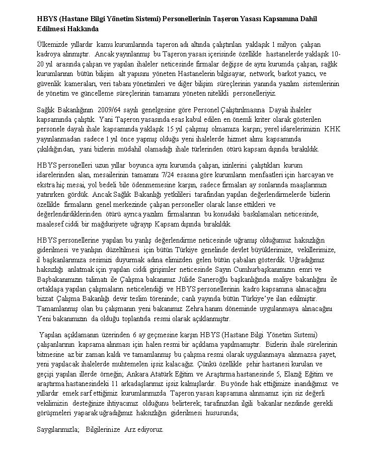 Sn Bakanım <a href="/ZehraZumrutS/">Zehra Zümrüt Selçuk</a> 

Hastanelerde çalışan HBYS li gençlerimizin bir talebi var.

Saygılarımla