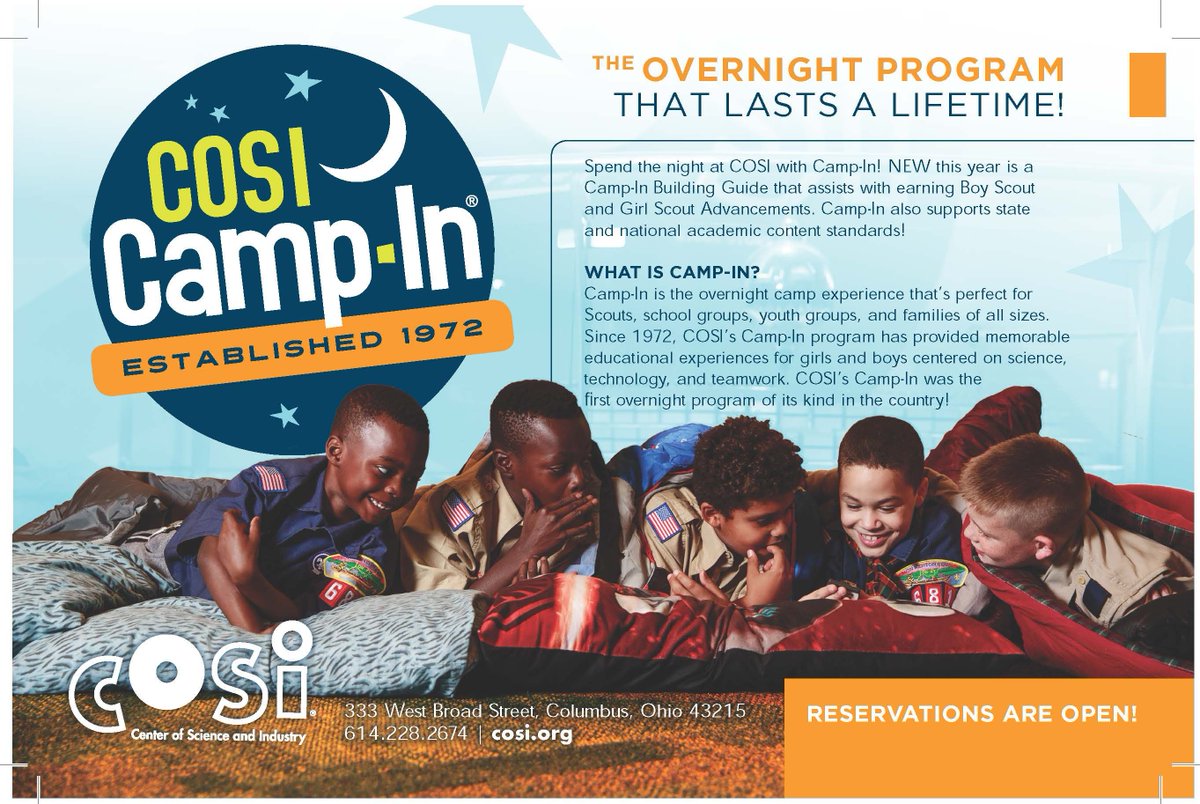 This weekend is the first COSI Camp-In of the year! COSI is accepting reservations for February, March and, April so reserve your spot now! Spots fill up quickly! buff.ly/2RYz1UI