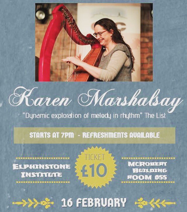 Playing a solo harp gig this Saturday at The Elphinstone Institute in Aberdeen 7pm @57degreesnorth @abdntrad @AbdnInspired @AbdnVoice @visitabdn @AberdeenFests