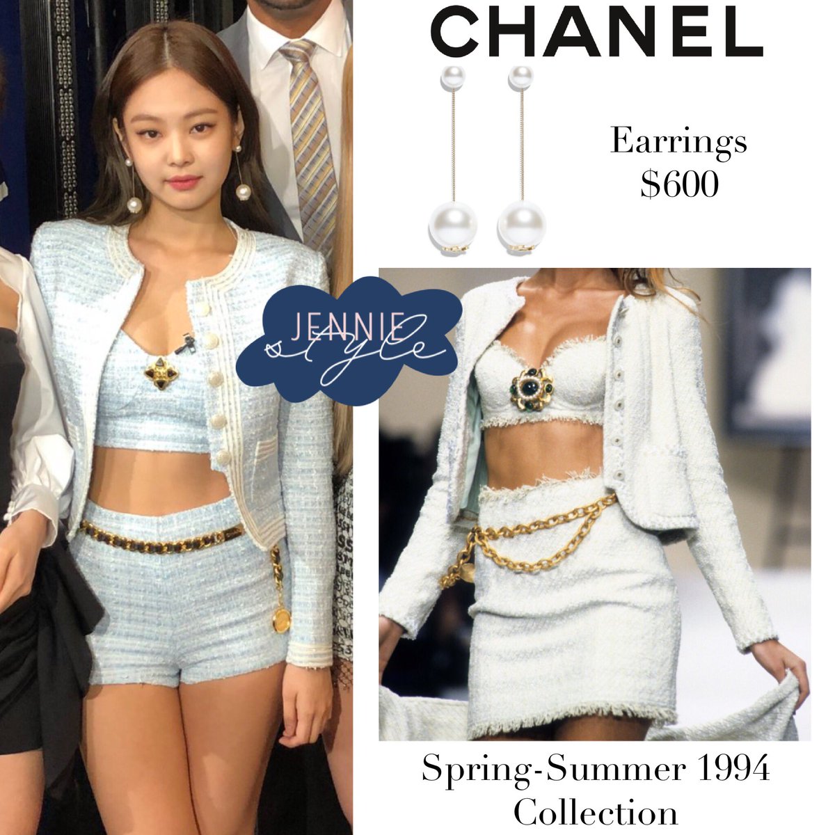 Jennie Style on X: Jennie on Good Morning America 190212 #BLACKPINKonGMA CHANEL  Earrings $600, outfit from Spring-Summer 1994 Collection #jennie #jenniekim  #blackpink #JENNIExCHANEL #blackpinkfashion #blackpinkstyle #jenniefashion  #jenniestyle https