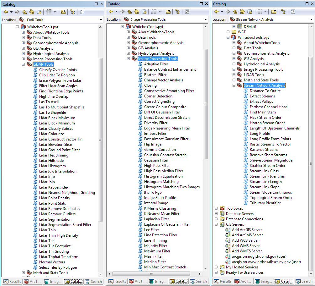 giswqs's tweet photo. ArcGIS Toolbox for WhiteboxTools v0.1.0 released, an ArcGIS Toolbox of Prof. John Lindsay's WhiteboxTools library, which contains 400 tools for GIS analysis and geoprocessing. More on GitHub: https://t.co/afrApeDAS6 #GIS #geospatial #opensource #lidar #hydrology #remotesensing https://t.co/lrpuJtStPG