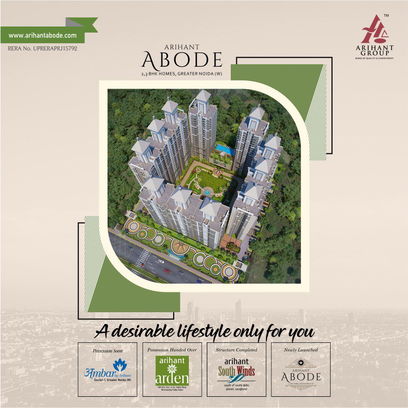 ArihantBuildcon's tweet photo. Arihant Abode offer homes specially carved to fulfill all your requirements. 

For more info, visit us at: https://t.co/TyCwA082iP
#ArihantGroup #ArihantAbode #GreaterNoidaWest https://t.co/IgGpTQvP2j