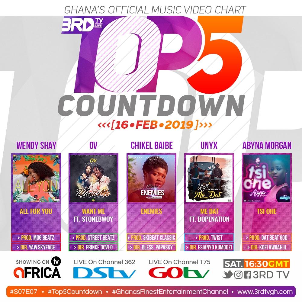 3rd_tv's tweet photo. #3RDTV | #Top5Countdown | #S07E07
Hosting @wendyshaygh • @ov_music_ • @Chikel_Babygh • @unyx_official &amp; @abynamorgan on #GhanasFinestEntertainmentChannel this Saturday @ 16:30GMT https://t.co/Yec1d6f6dM