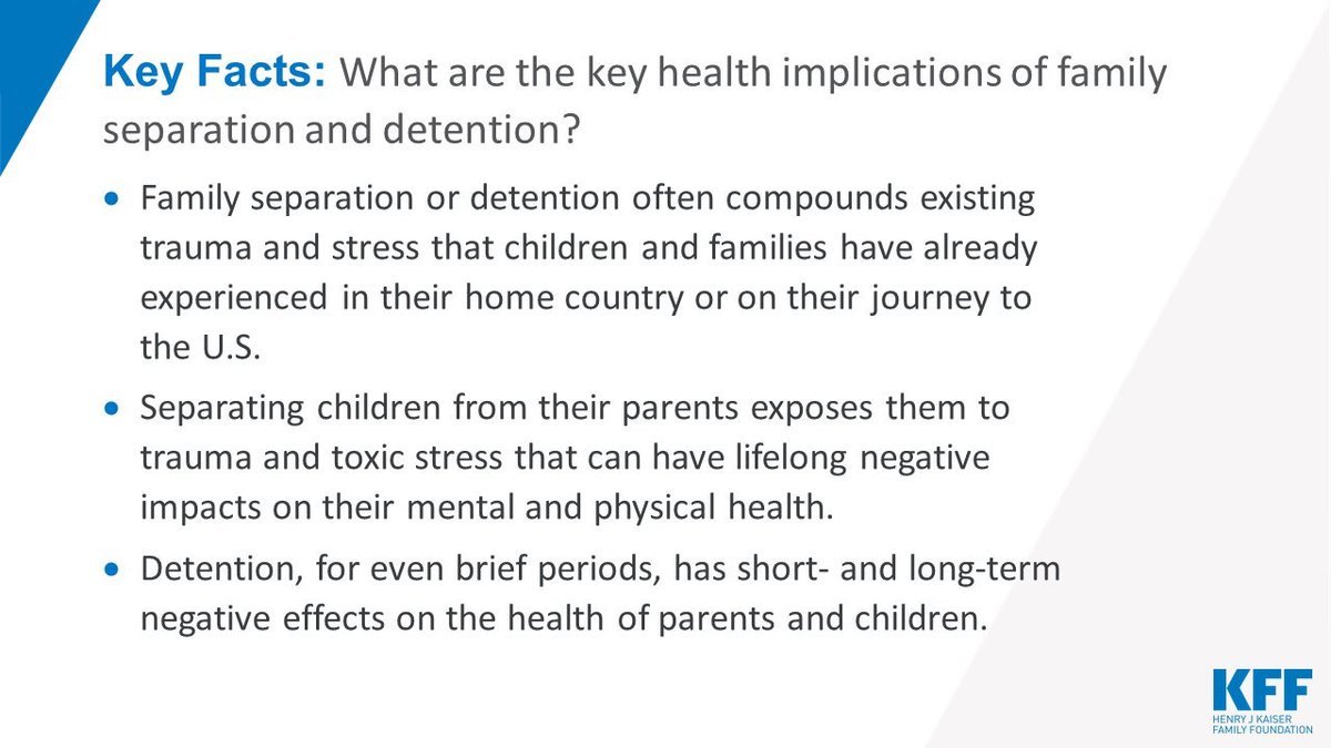 KFF's tweet photo. Detention, for even brief periods, has short- and long-term negative effects on the health of parents and children. 

Learn more in our fact sheet on health implications for family separation and detention at the U.S. southern border: https://t.co/bOsurczbzh https://t.co/X38WqsxUrJ