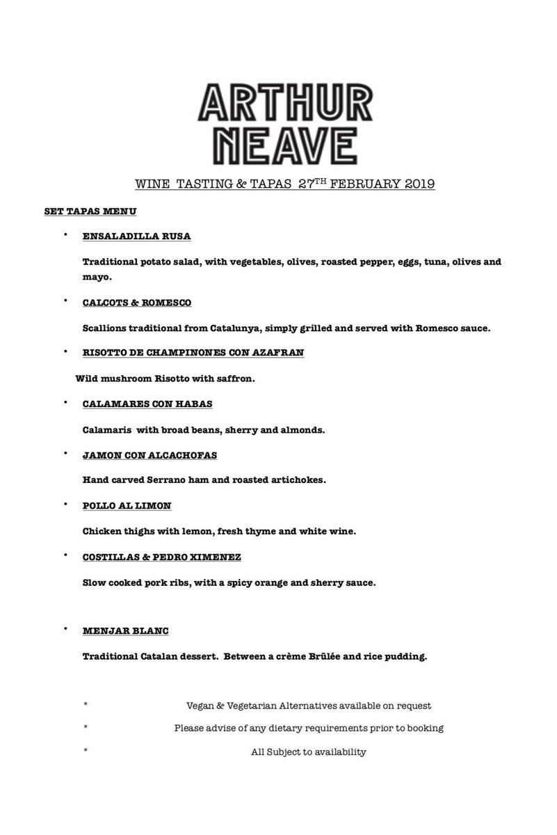 ArthurNeave's tweet photo. 🍷Wine tasting &amp; tapas evening🍷 Wednesday 27th February 7 - 10pm (wine tasting will start at 7.30). Our wine supplier @DanielLambert29 will be talking you through 8 wines and each will be accompanied with a tapas dish prepared by our chef Alexis. Call to book🍷 #winetasting https://t.co/JDU4dJ080V