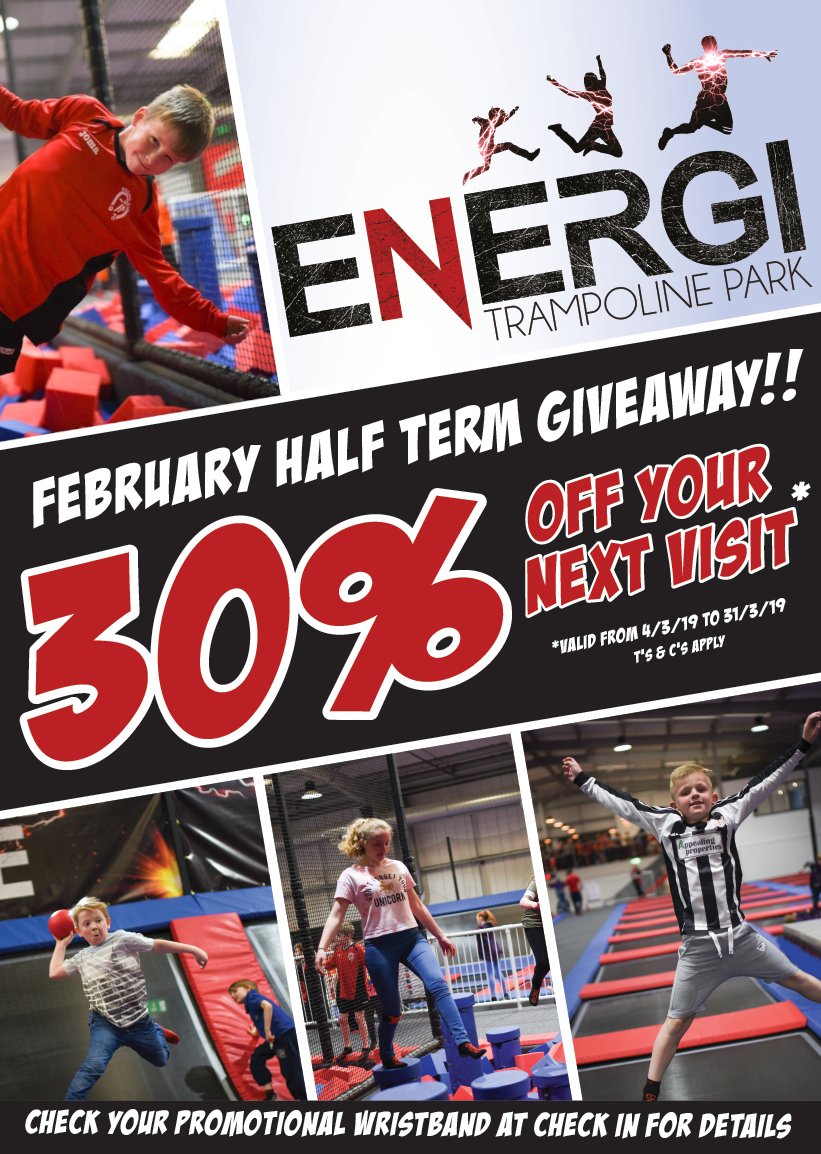 HALF TERM GIVEAWAY!!!
Book your session this half term and get 30% off next month’s visit!!! To take advantage of this fantastic offer head to energi-services.brightlime.com/login/