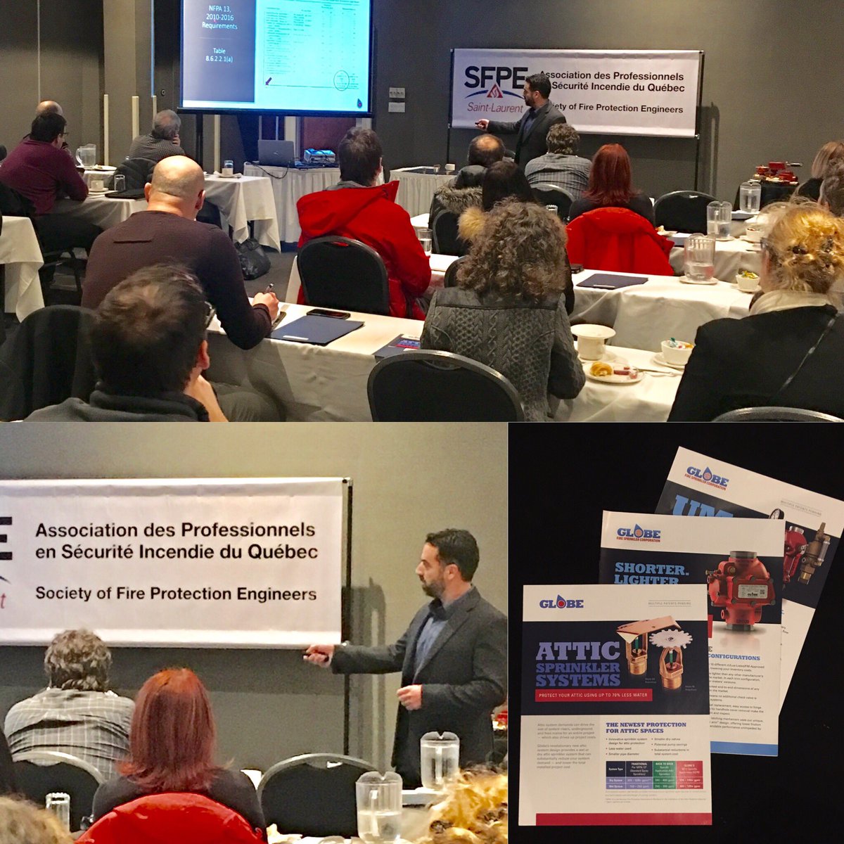 Thanks to Phil Gunning P.E. from @GlobeFireUSA for his informative seminar on attic fire sprinklers.Excellent insights into design requirements, testing and product development. #FPE #Engineering #KnowledgeIsPower