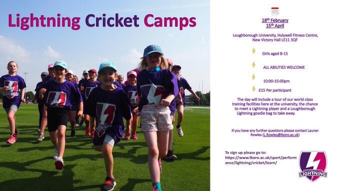 TheBlazeCricket's tweet photo. Lightning winter camps! 🏏💜Come and develop your skills, see our world class training facilities and meet some of our Lightning players!
Sign up here https://t.co/6spbexz1OG #CatchTheLightning https://t.co/Fyzd6xzJjz