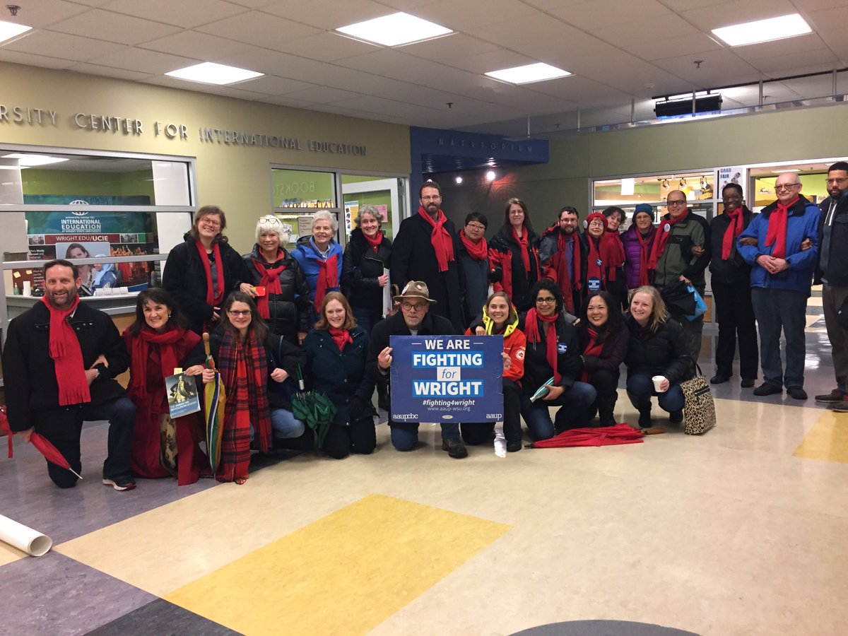 aaupwsu's tweet photo. In a symbolic gesture of unity faculty walked back to work together this morning having restored our collective bargaining rights by standing together in #solidarity and holding the line! #thankful https://t.co/LvCqY3K4OZ
