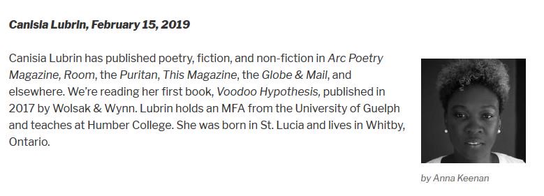profnickmount's tweet photo. Canisia Lubrin @canisialu will be coming to @UofTEnglish #eng140 Lit for Our Time this Friday 3-4 to do some voodoo hypothesizing & you're all welcome, please RT https://t.co/Cb5cQlbjQw https://t.co/P7oV2ZluxM