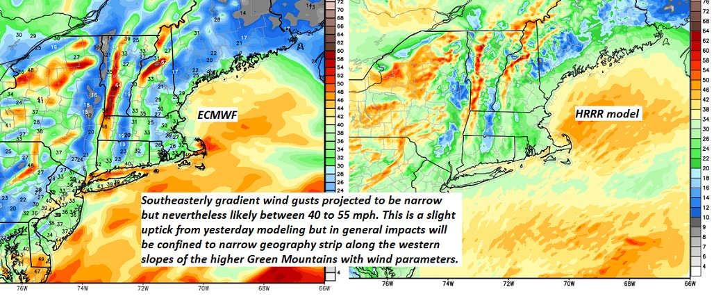 wxeringheights's tweet image. Decent storm system at the door step with parent low pressure system passing into the Great Lakes, #pressuregradient tightens up as surge of #precipitation rolls into Vermont, enough to produce a zone of gusty southeasterly winds western slopes of Green Mountains.