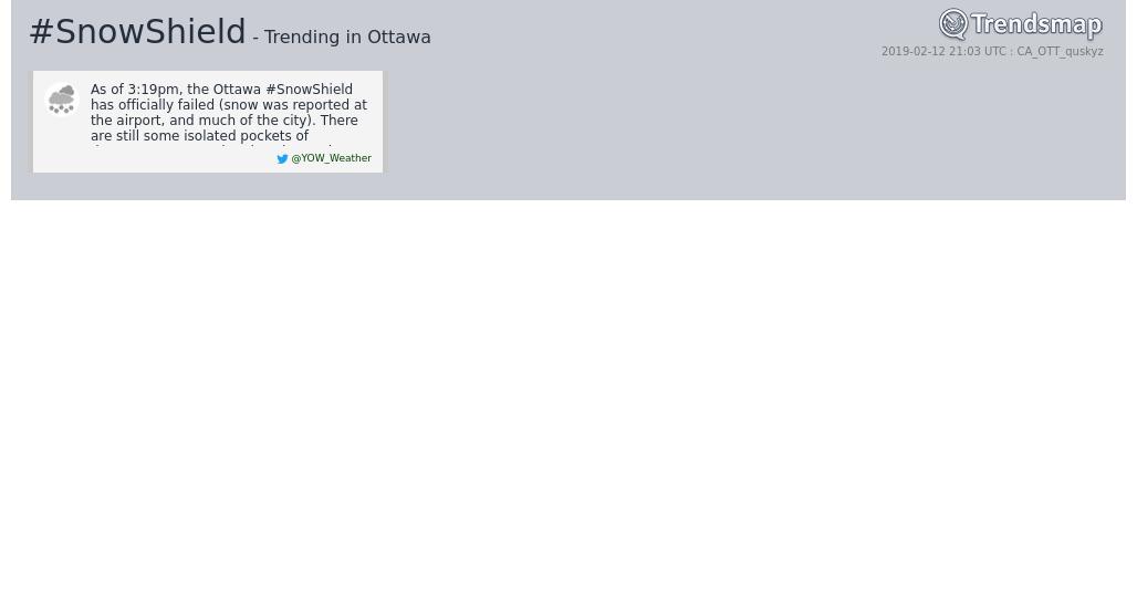 TrendsOttawa's tweet image. #snowshield is now trending in #Ottawa

trendsmap.com/r/CA_OTT_quskyz