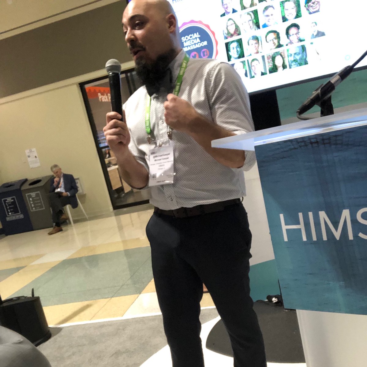 healthblawg's tweet photo. Kicking off @HIMSS #socialmedia ambassador program at the #HIMSSspot live at #HIMSS19. - @MichaelGaspar https://t.co/FTpFnvvyqI