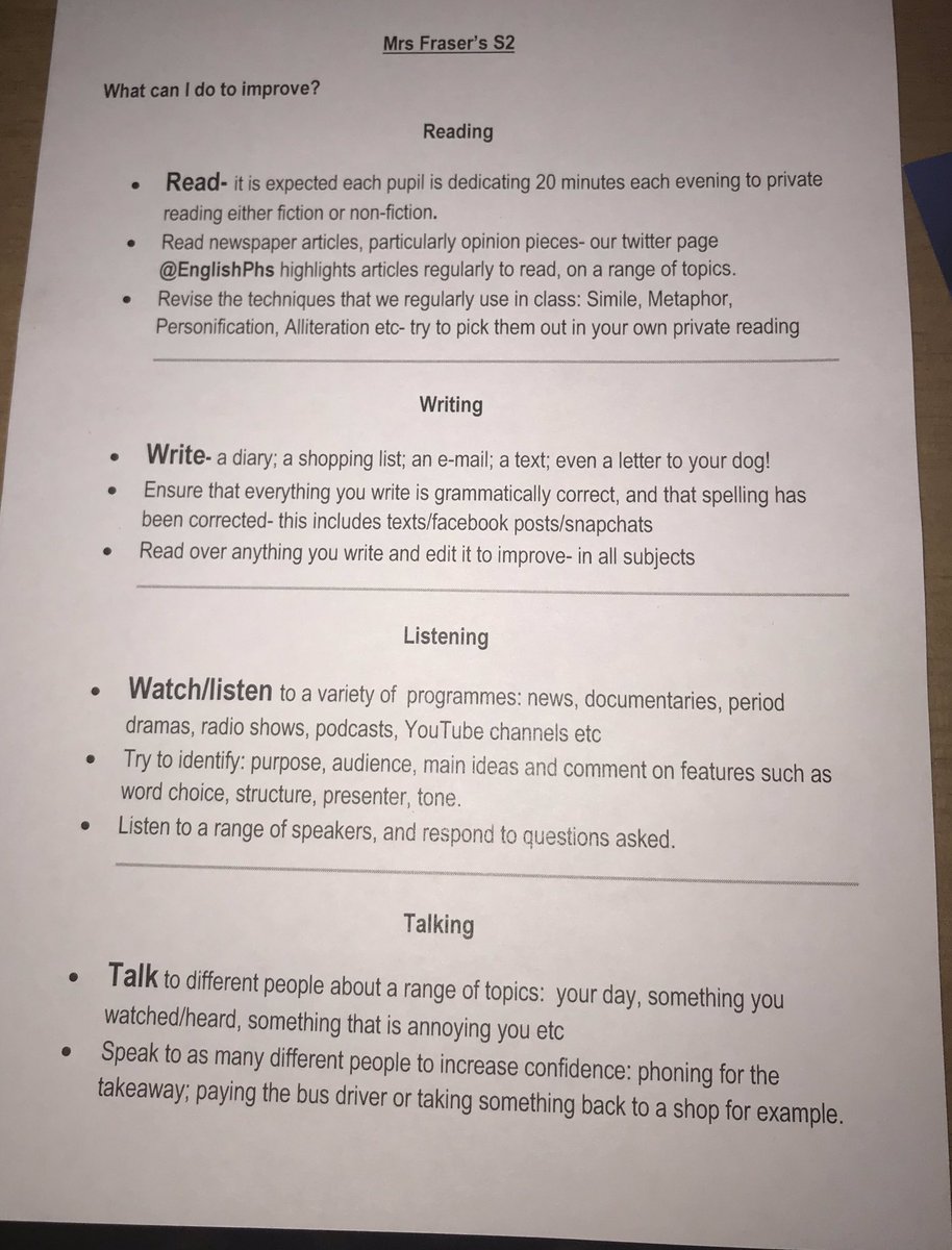 Mrs Fraser shared this tonight with her S2 parents’, but good advice for BGE English