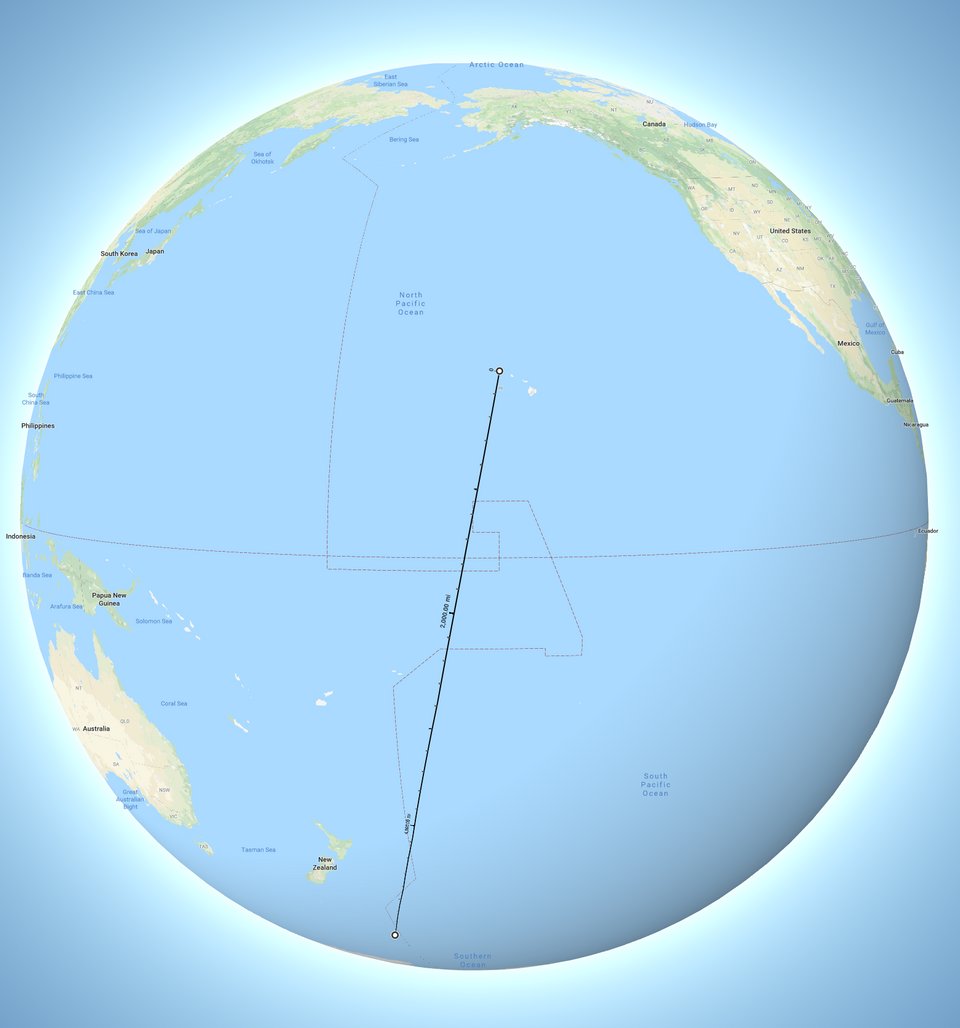 Excellent weird geography trivia. Traveling South-Southwest from Hawaii toward Antarctica, there's a perfectly straight path which crosses the International Date Line seven times, going today-tomorrow-today-tomorrow-today-tomorrow-today-tomorrow. Source: buff.ly/2USA0Ym