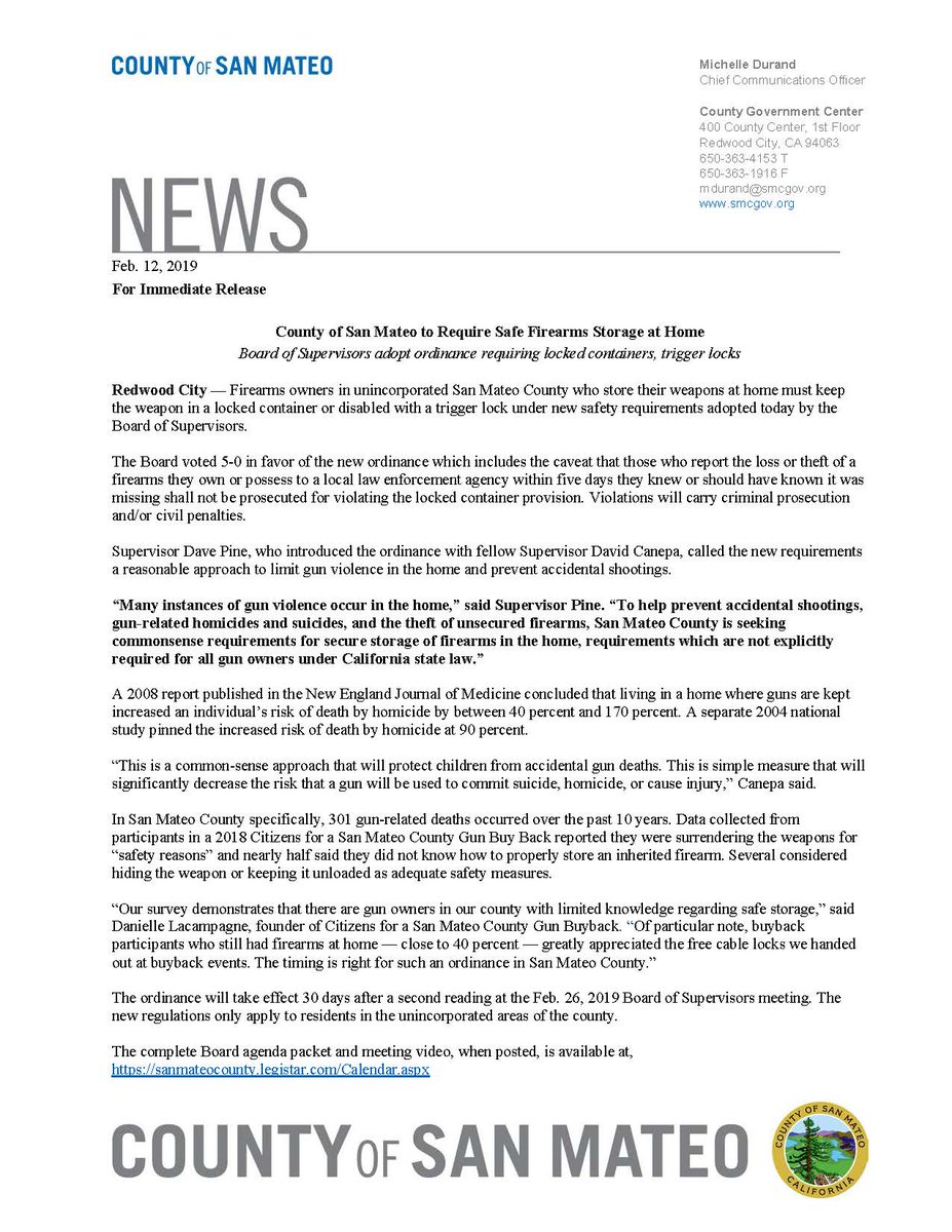 Pleased to approve San Mateo County's New Safe Firearms Storage at Home Ordinance | @Bradybuzz <a href="/kietdo/">Kiet Do</a> <a href="/TheClimateRWC/">Climate Online</a> <a href="/AlmanacNews/">The Almanac</a> <a href="/JonMays/">Jon Mays</a> <a href="/dc_montes/">Daniel Montes</a> @hmbreview <a href="/SFGate/">SFGATE</a> <a href="/sfexaminer/">SF Examiner</a> <a href="/Everytown/">Everytown</a> <a href="/CSGV/">Coalition to Stop Gun Violence</a> <a href="/KevDKelly/">Kevin Kelly</a> <a href="/KCBSRadio/">KCBS 106.9 FM/740 AM</a> <a href="/newsmarg/">Margie Shafer</a> <a href="/KQEDnews/">KQED News</a> <a href="/KTVU/">KTVU</a> <a href="/KPIXtv/">CBS News Bay Area</a>