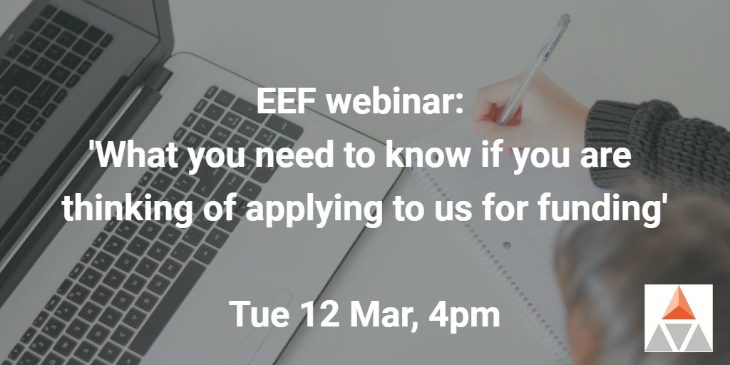EducEndowFoundn's tweet photo. EEF webinar: 'What you need to know if you are thinking of applying to us for funding'
Our latest general grant-funding round opens in a few days. To help those interested in applying, we're holding a webinar on Tue 12 Mar, at 4pm.
Sign up to attend here: https://t.co/ATttpQcuM6 https://t.co/TN5cp9O9gi
