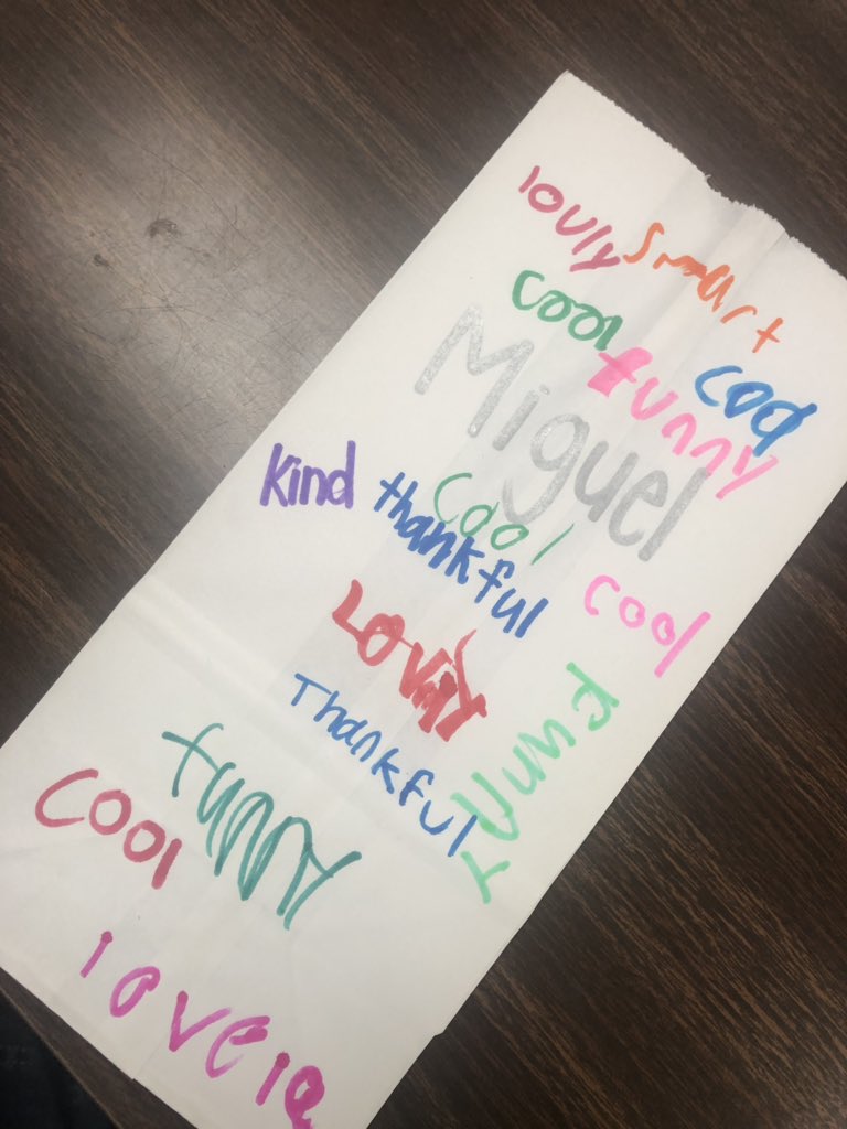 Kindness Valentine’s Day Bags! Students had to go around to each student’s bag and write a positive comment about that student.  When we were done students told me about how loved they felt.  #kindness #LovePolkSchools #iteach2nd