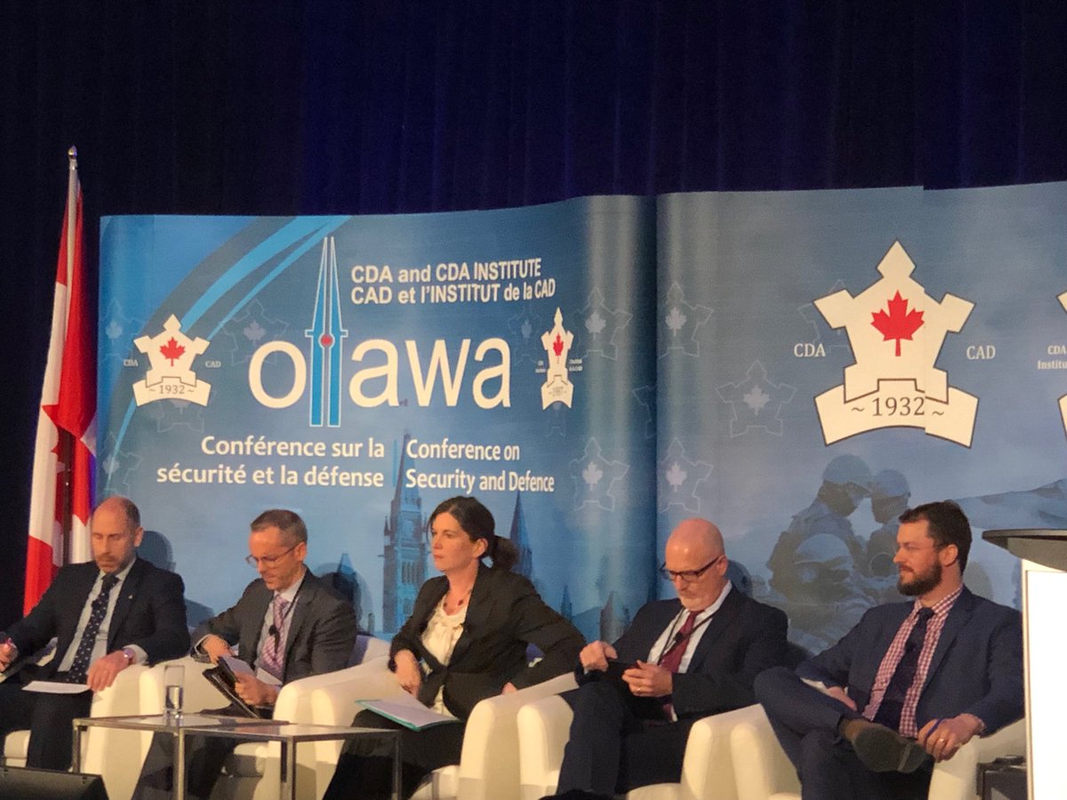 grantjmcd's tweet photo. Key discussion ⁦@CDAInstitute⁩ #CDAIConference on Defence industrial base - R Khatchadourian ⁦@GAC_Corporate⁩, J Waring ⁦@ISED_CA⁩, moderator ⁦@joannelostracco⁩ ⁦@NationalDefence⁩, ⁦@DanGODuguay⁩ ⁦@TactixGR⁩ &amp; M Petric ⁦@Avascent⁩ https://t.co/x5x37VfJ2X