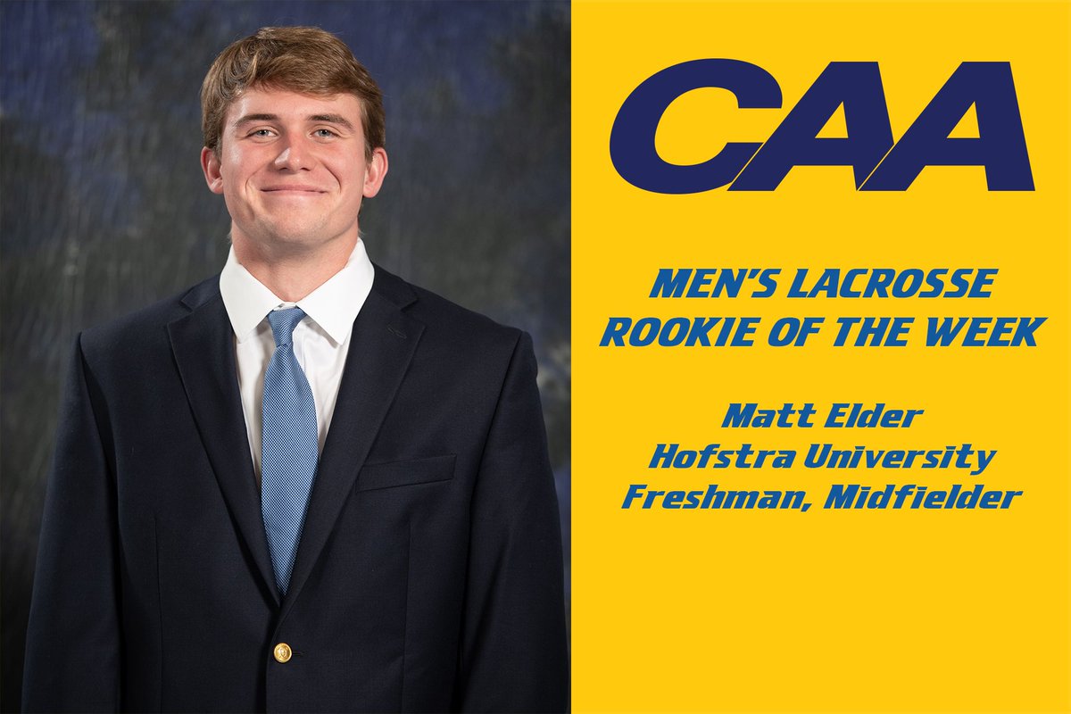 HofstraMLAX's tweet image. MLAX: #Hofstra's Matt Elder has been named the @CAASports Men's Lacrosse Rookie of the Week for his game-winning goal at #13 Lehigh last Saturday. #RoarWithPride bit.ly/2TRlC2x