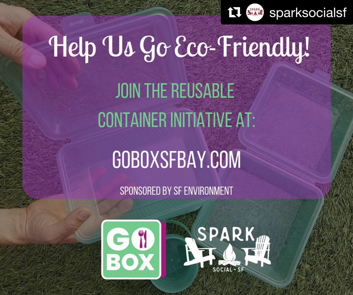 SFEnvironment's tweet image. GO Box is coming to San Francisco! @GoBoxSF is launching at @SPARKsocialSF tomorrow — join us at the launch party Feb. 13 and skip single-use &amp;amp; opt for a reusable GO Box instead. #RefuseReuse
