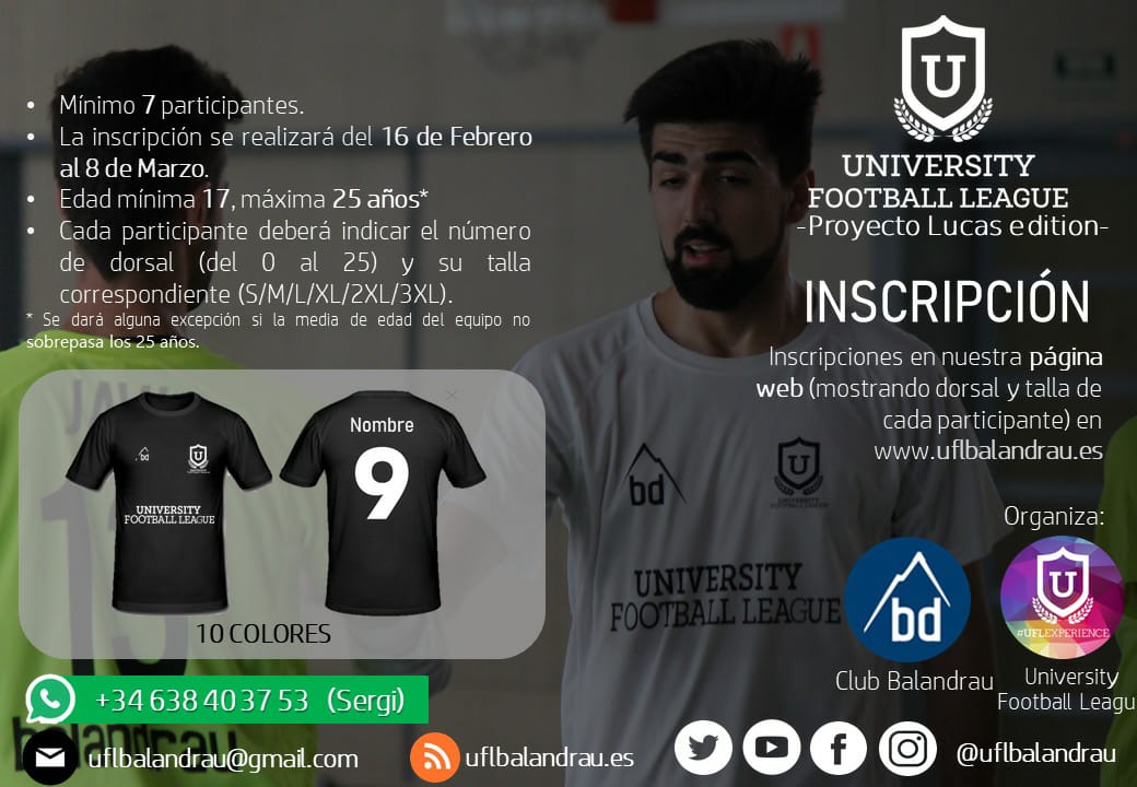 uflbalandrau's tweet photo. ¡Empieza la cuenta atrás para el mejor fútbol de la historia! Un año más, queremos que el fútbol sea solidario, y por eso, nos hemos propuesto financiar parte del proyecto Lucas. Este año el torneo estrena nuevo formato...¡DURA DOS DÍAS! 6 y 7 de abril. Más detalles en Instagram. https://t.co/Fz3KjGPoTi