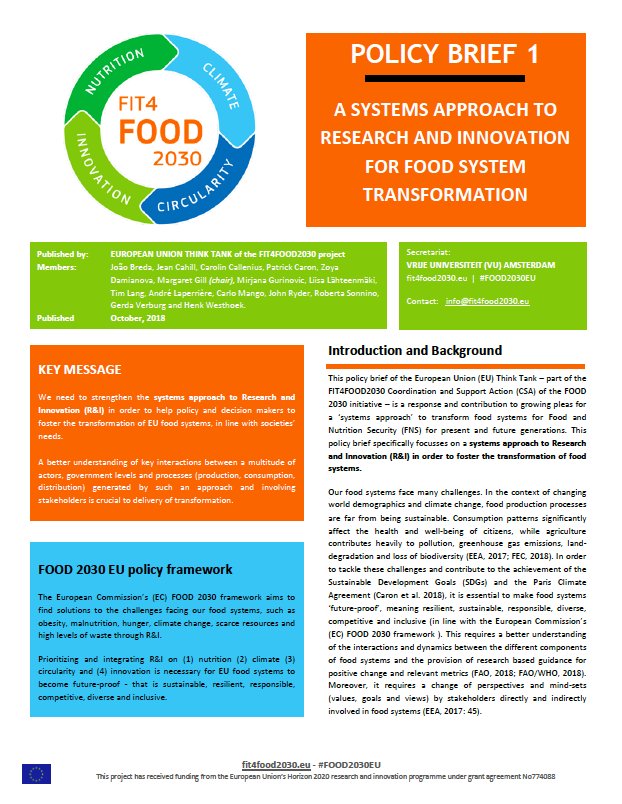 The 1st policy brief of the EU Think Tank of #FIT4FOOD2030 was just presented by Prof Maggie Gill to the SCAR SG: 'A systems approach to food system transformation isn't about trying to represent everything. It's about understanding & documenting interactions' #RRI @SciFoodHealth