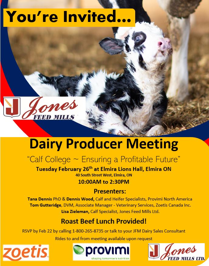 Come out to #JonesFeed Dairy Producer Meeting on February 26th! For details see below and contact your #JFMDairy team